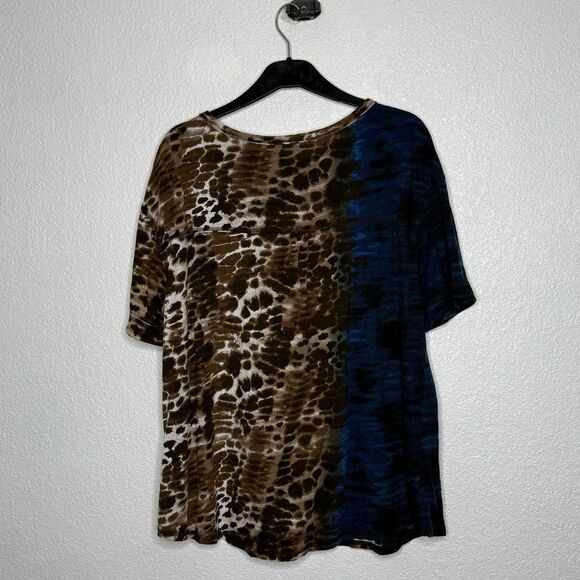 Westbound Brown and Blue Short Sleeve Blouse Size 2X - Picture 4 of 4